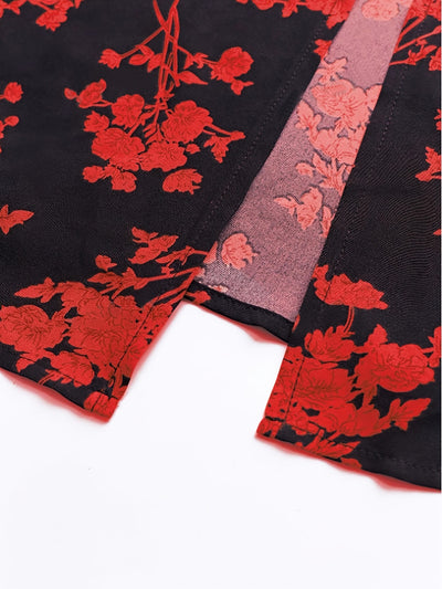 Floral print midi dress with tie straps for women