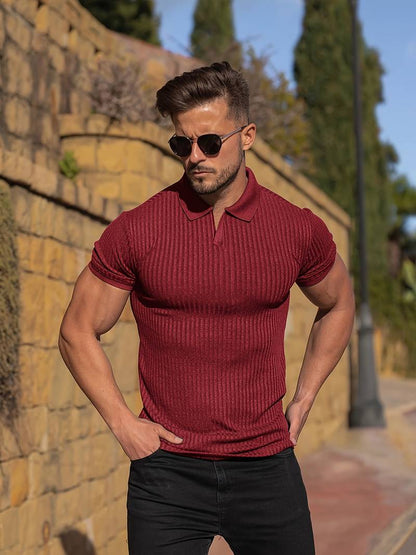 Men’s Polo Shirt – Muscle Fit – Ribbed Soft Knit – Short Sleeve Casual Wear
