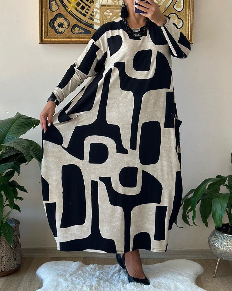 Women's Long Sleeve Dress with Trendy Print