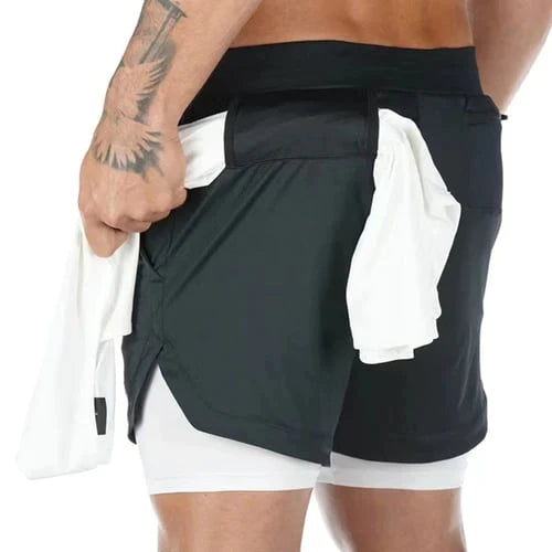 Men's fitness shorts with double layer