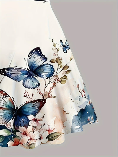Sleeveless Butterfly Print V-Neck Dress with Ring Detail for Women