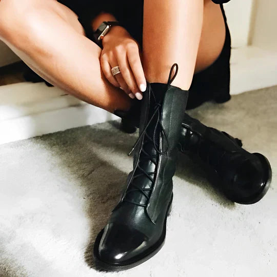 Women’s Leather Boots – Mid-Calf Length – Lace-Up Front – Streamlined Fit