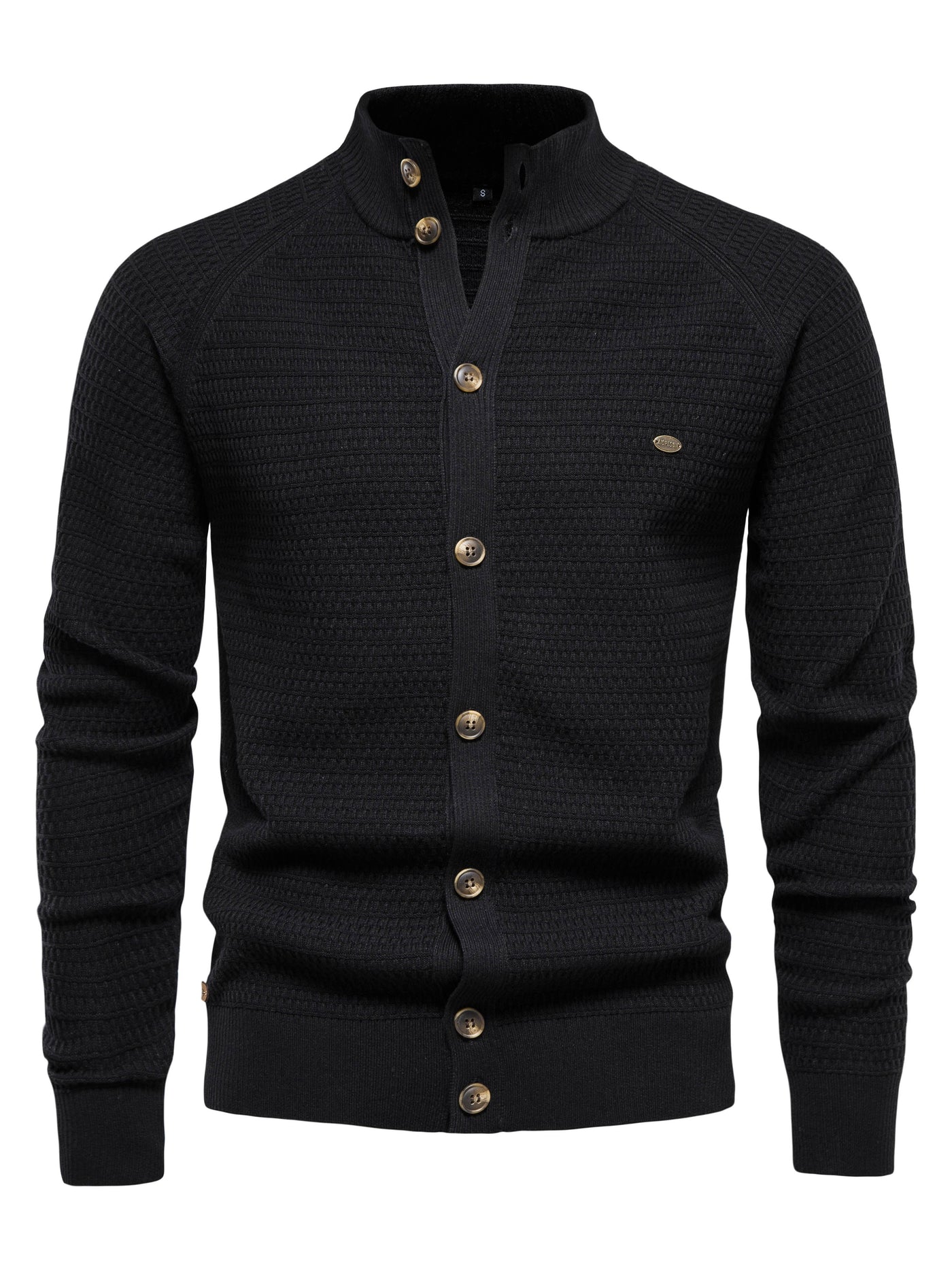 Men's stand collar buttoned dress sheared sweater