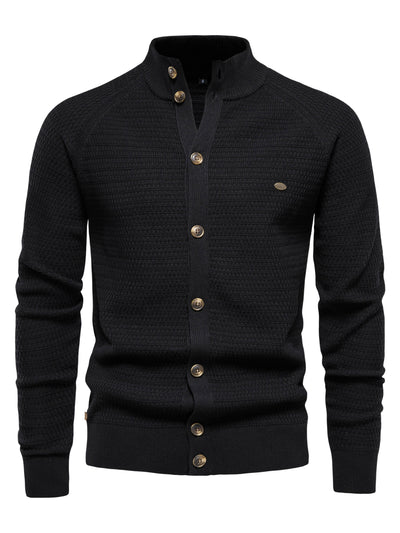 Men's stand collar buttoned dress sheared sweater