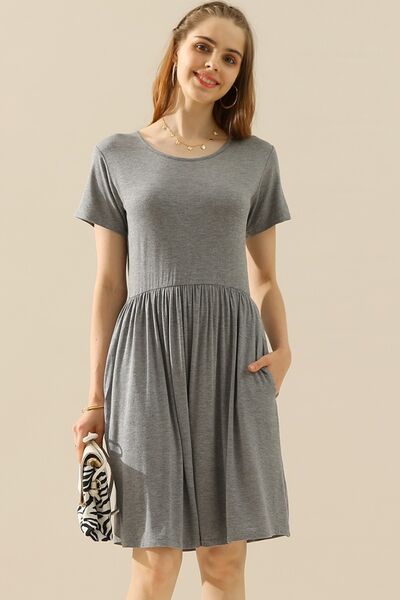 Women's A-Line Dress - Short Sleeve - Crew Neck - Flattering Fit - Casual Everyday Wear