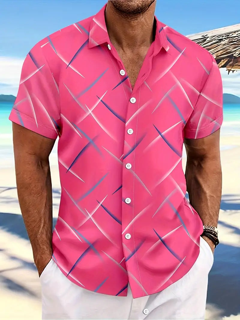 Men’s Short-Sleeve Button-Up Shirt - Casual Fit - Lightweight Breathable Fabric - Abstract Pattern