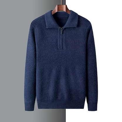 Men’s Quarter-Zip Sweater – Cashmere Blend – Regular Fit – Ribbed Trim – Soft Collar