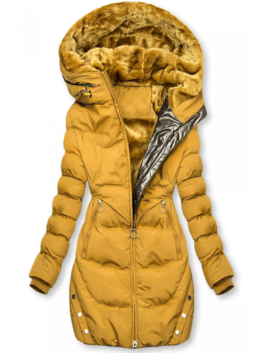 Women's winter coat with hood and velvet lining