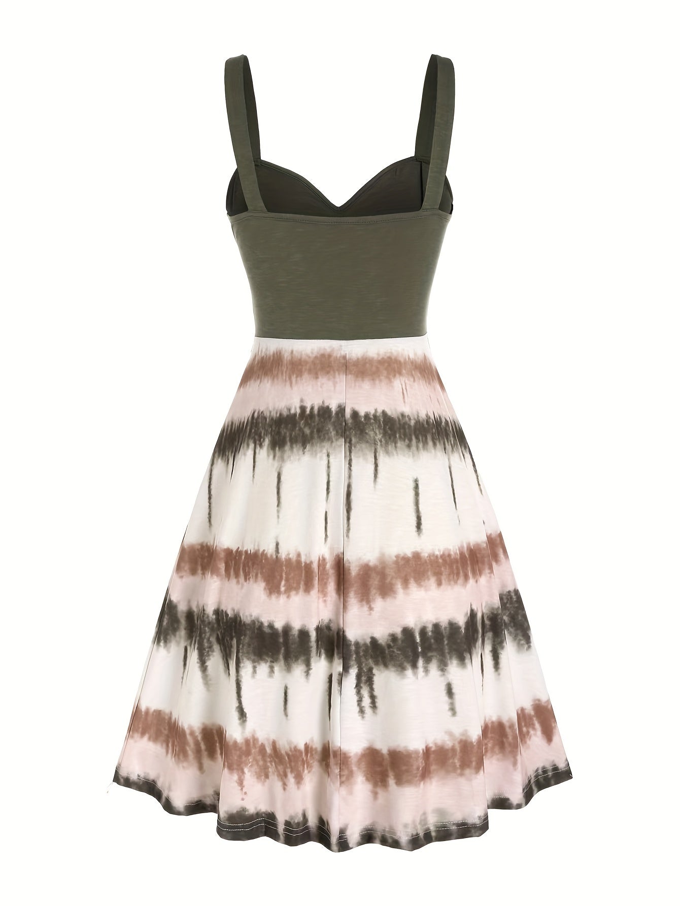 Tie-Dye V-Neck Dress with Faux Buttons for Women