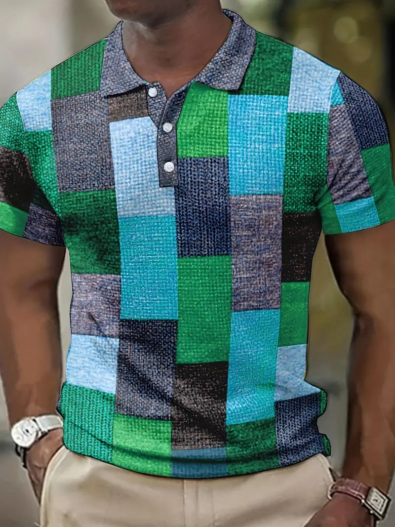 Men’s Polo Shirt - Patchwork Design - Short Sleeve - Breathable Casual Wear