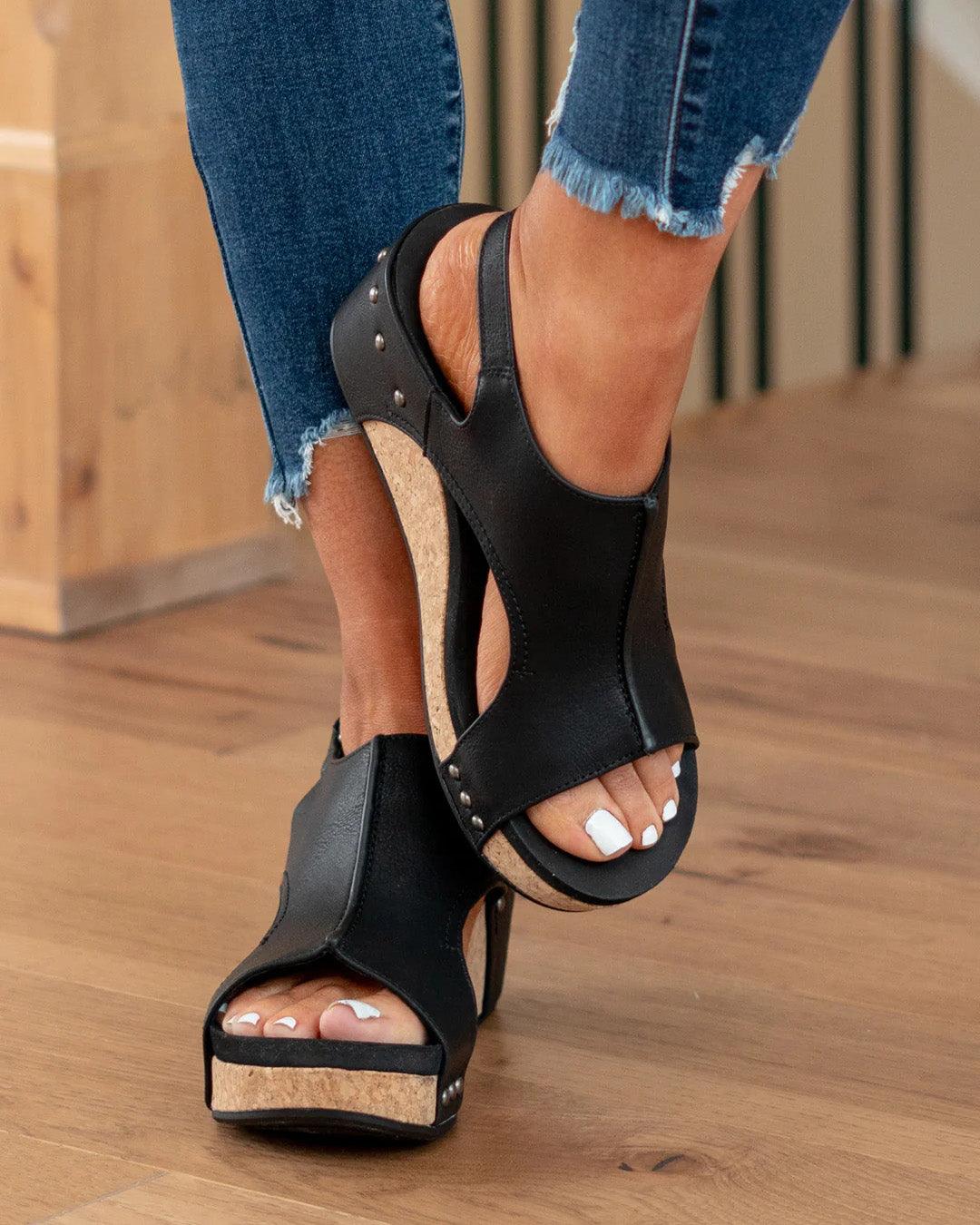 Women’s Sandals – Ergonomic Fit – Open Toe – Cork Footbed – Cut-Out Design – Stud Detail