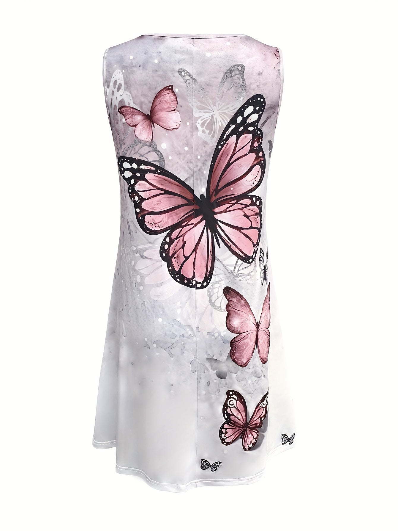 Women's Summer Butterfly Print Sleeveless Dress with Round Neck