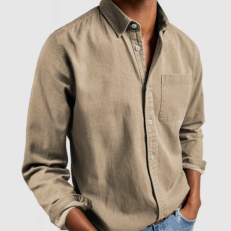 Men's Casual Long Sleeve Shirt with Notched Collar