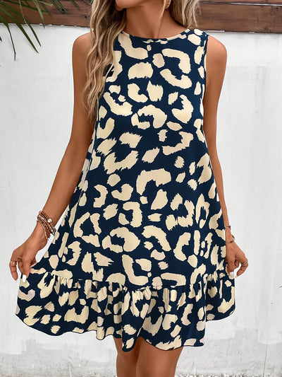 Elegant Women's Leopard Print Dress with Open Back