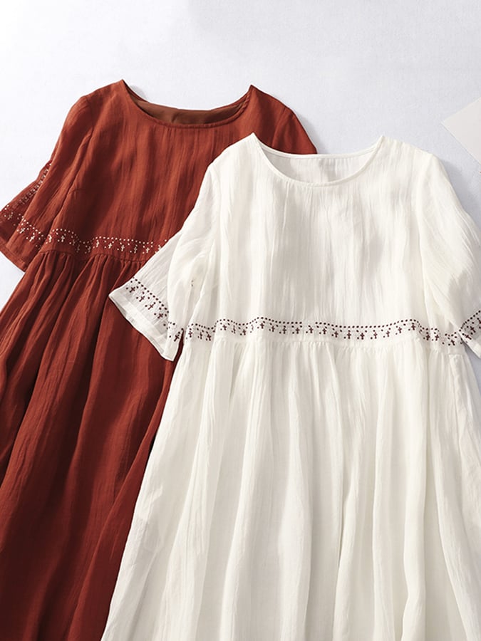 Women's cotton and linen embroidered loose dress