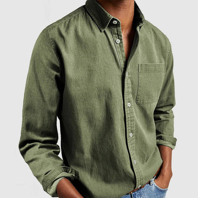 Men's Casual Long Sleeve Shirt with Notched Collar