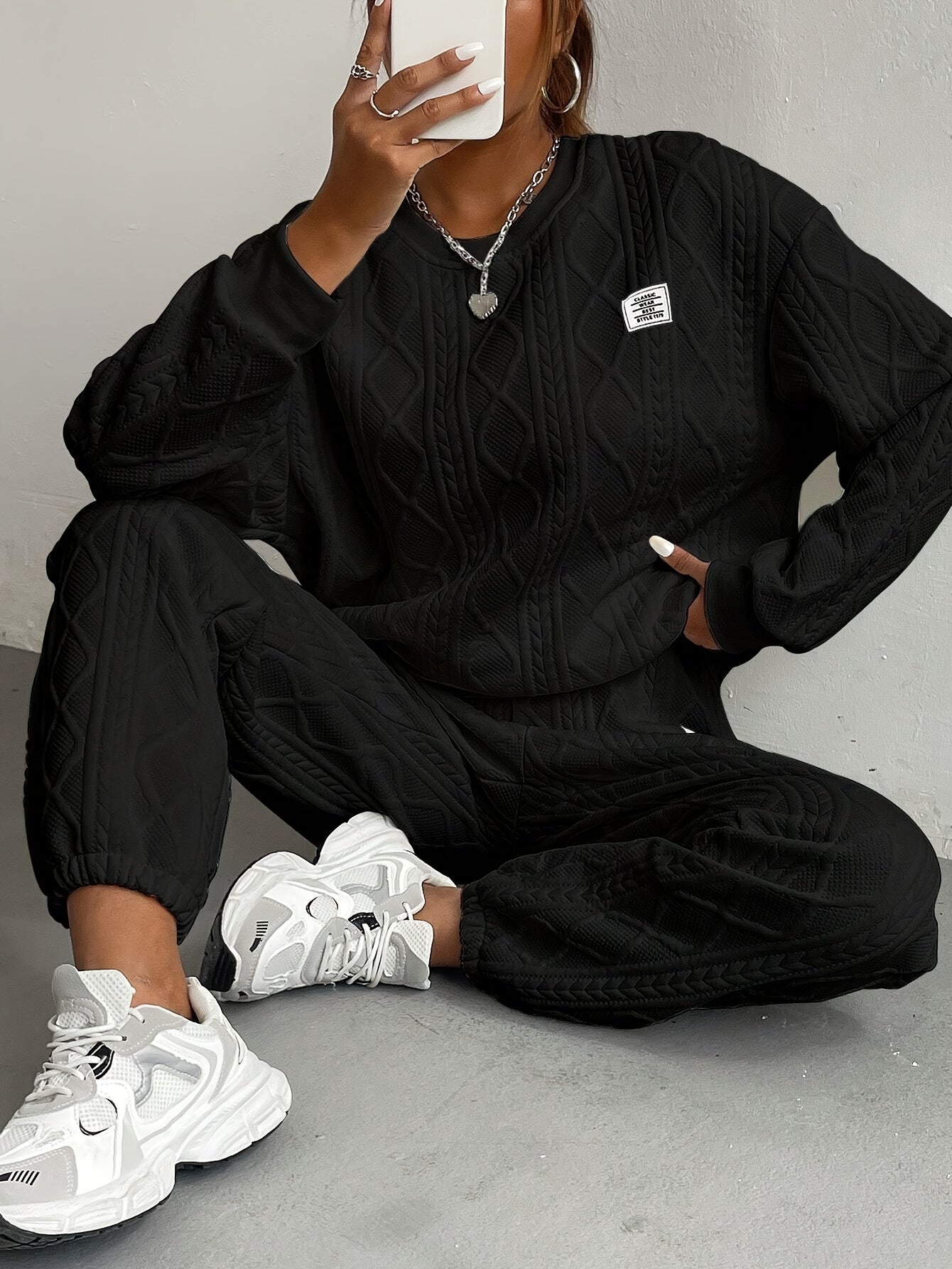 Women’s Lounge Set – Cable Knit – Relaxed Fit – Ribbed Cuffs – Full Length Cozy Wear