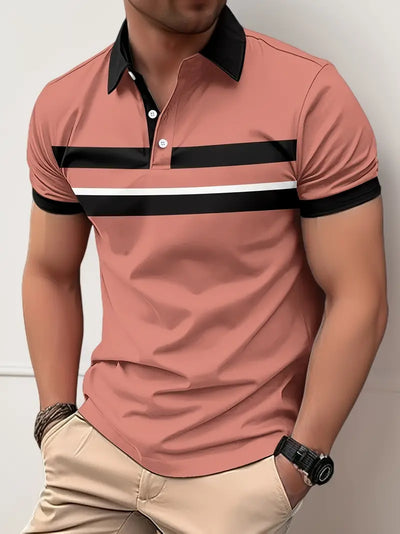 Men’s Polo Shirt - Regular Fit - Contrast Collar & Cuffs - Striped Chest Design