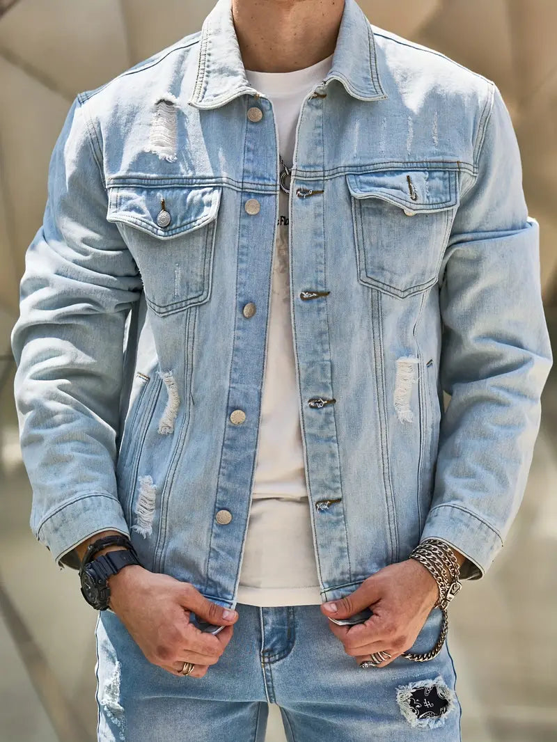 Men's denim jacket with button up front