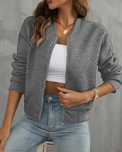 Women’s Quilted Jacket – Tailored Fit – Diamond Pattern – Ribbed Trim – Zip Front