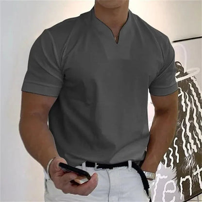 Men’s Athletic T-Shirt - Notched V-Neck - Short Sleeve - Slim Fit Casual Wear