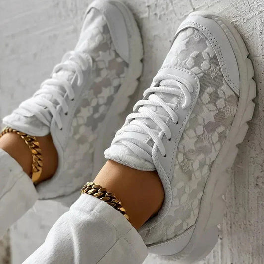 Women’s Ortho Sneakers – Breathable Mesh – Cushioned Sole – Lace-Up – Low Top Casual Fit