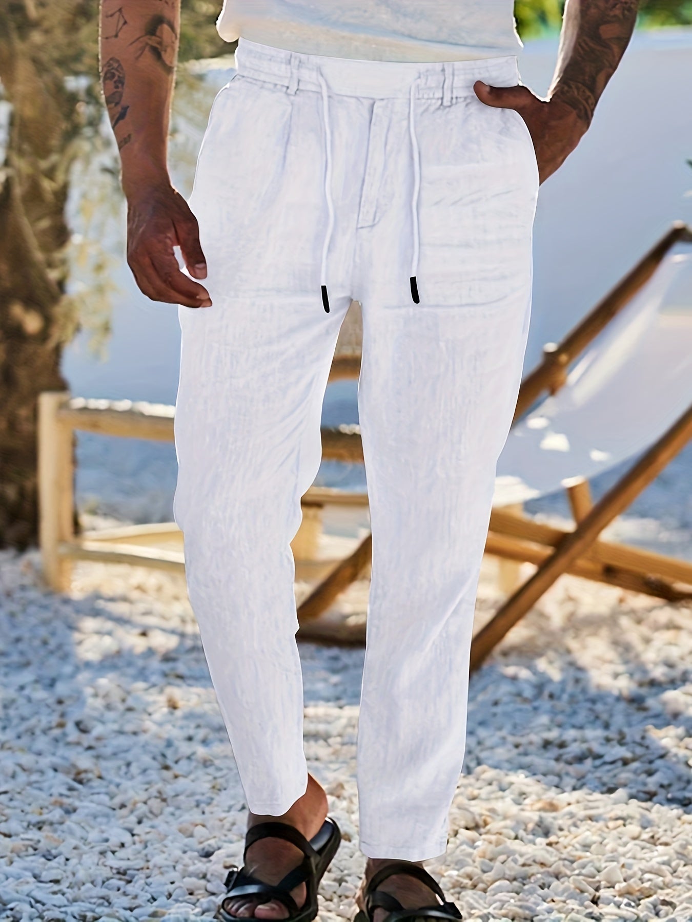 Drawstring pants with elastic waistband for men
