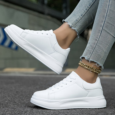 Women's Clean White Faux Leather Sneakers