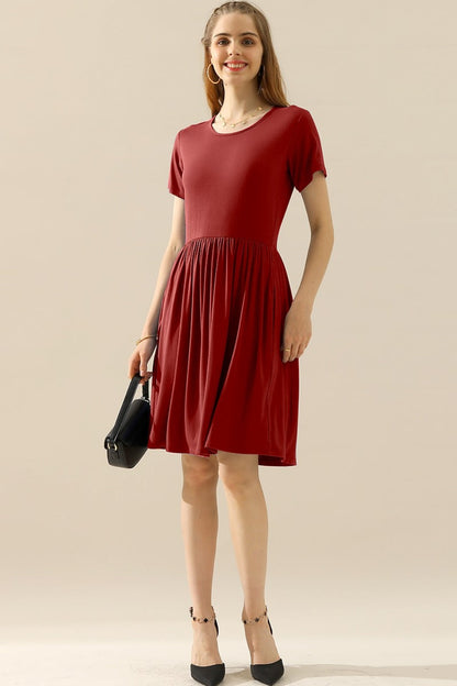 Women's A-Line Dress - Short Sleeve - Crew Neck - Flattering Fit - Casual Everyday Wear