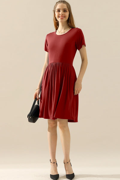 Women's A-Line Dress - Short Sleeve - Crew Neck - Flattering Fit - Casual Everyday Wear