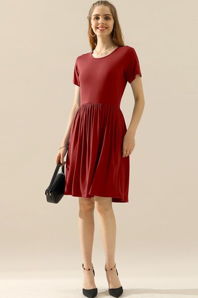 Women's A-Line Dress - Short Sleeve - Crew Neck - Flattering Fit - Casual Everyday Wear