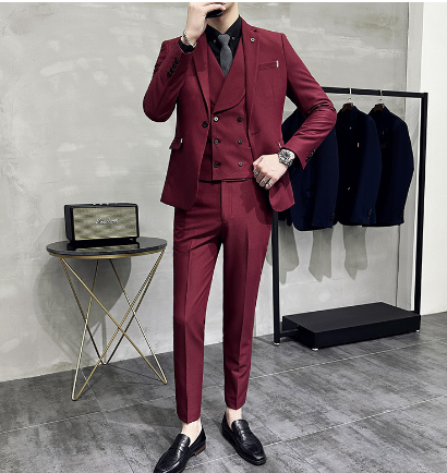 Men’s Three-Piece Suit – Tailored Fit – Wool Blend – Business Formal Wear