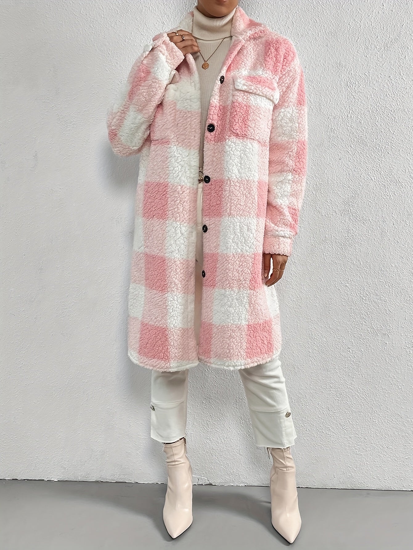 Women’s long sleeve checked coat