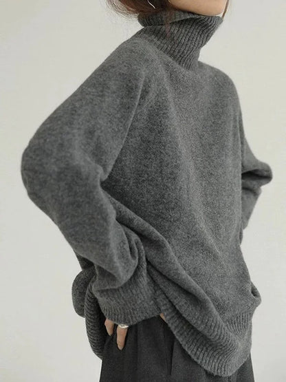 Women’s Turtleneck Sweater – Wool Blend – Relaxed Fit – Ribbed Cuffs – Hip Length