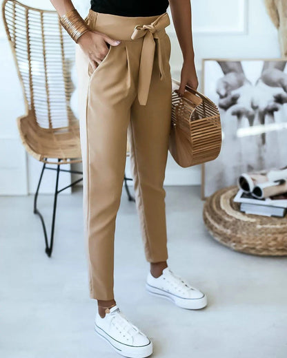 Women’s High-Waist Trousers – Tailored Fit – Pleated Front – Belted Waist – Breathable Blend