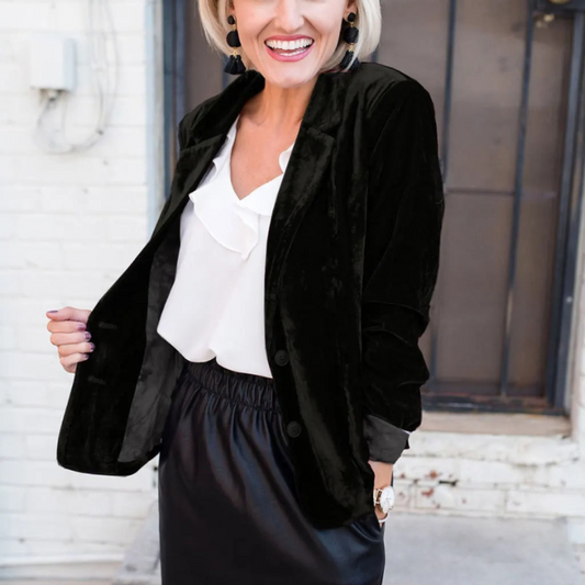Women’s Blazer – Velvet – Relaxed Fit – Single-Breasted – Notched Lapel Smart Style