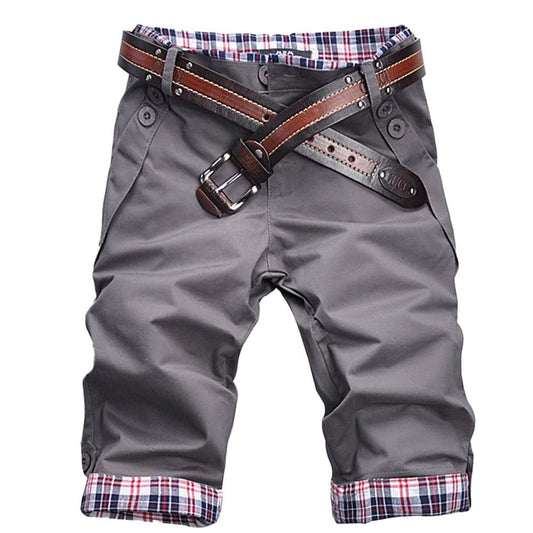 Men’s Cropped Pants – Relaxed Fit – Breathable Blend – Plaid Cuff – Belted Waist