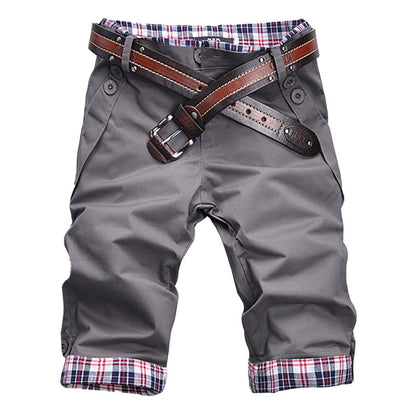 Men’s Cropped Pants – Relaxed Fit – Breathable Blend – Plaid Cuff – Belted Waist