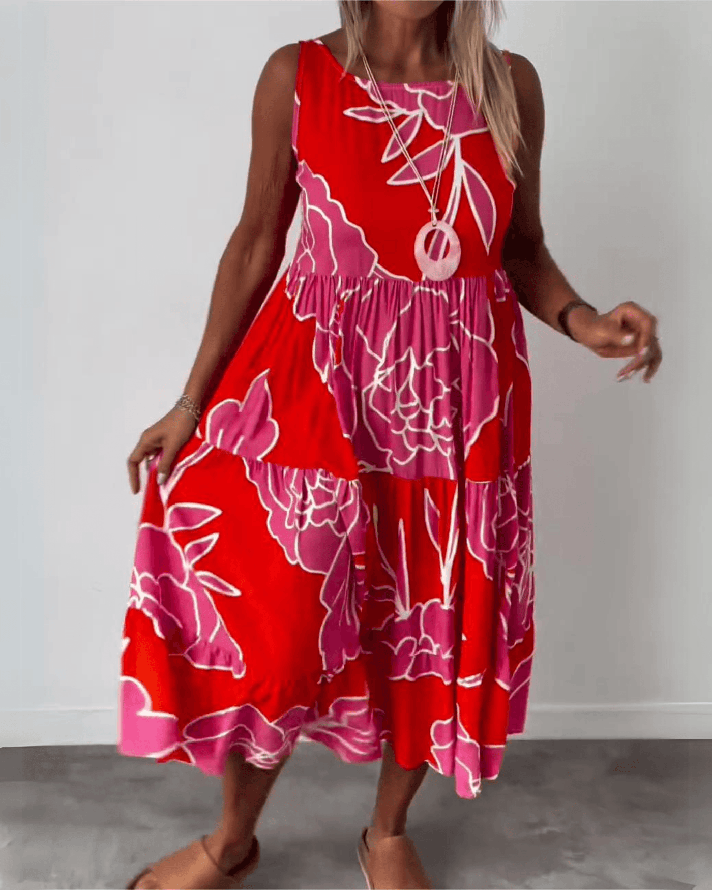 Women’s Sleeveless Dress - A-Line Fit - Abstract Print - Lightweight Casual Wear