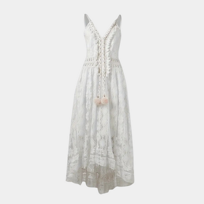 Women’s Midi Dress – Relaxed Fit – Lace Detail – V-Neck – Boho Style – Breathable Fabric