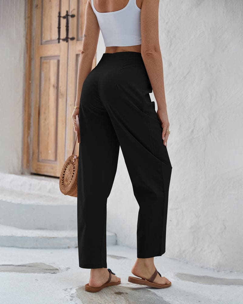Women's Wide-Leg Trousers - High Waist - Tie-Up Waistband - Lightweight & Flattering