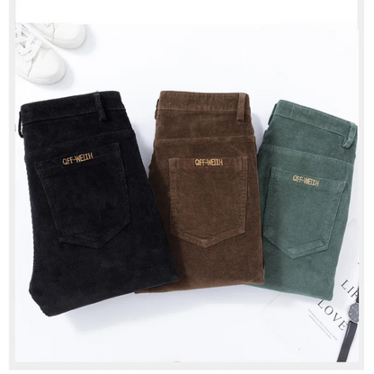 Men's corduroy pants with fleece lining and warm insulation