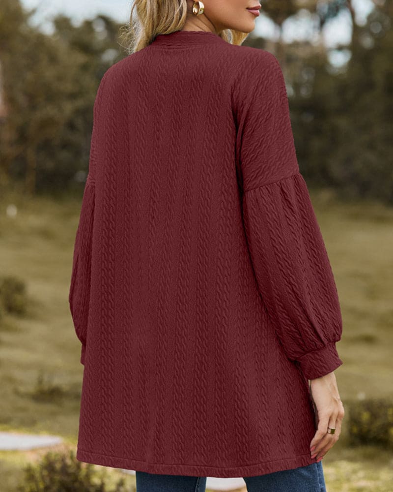 Women's stylish textured cardigan with lantern sleeves