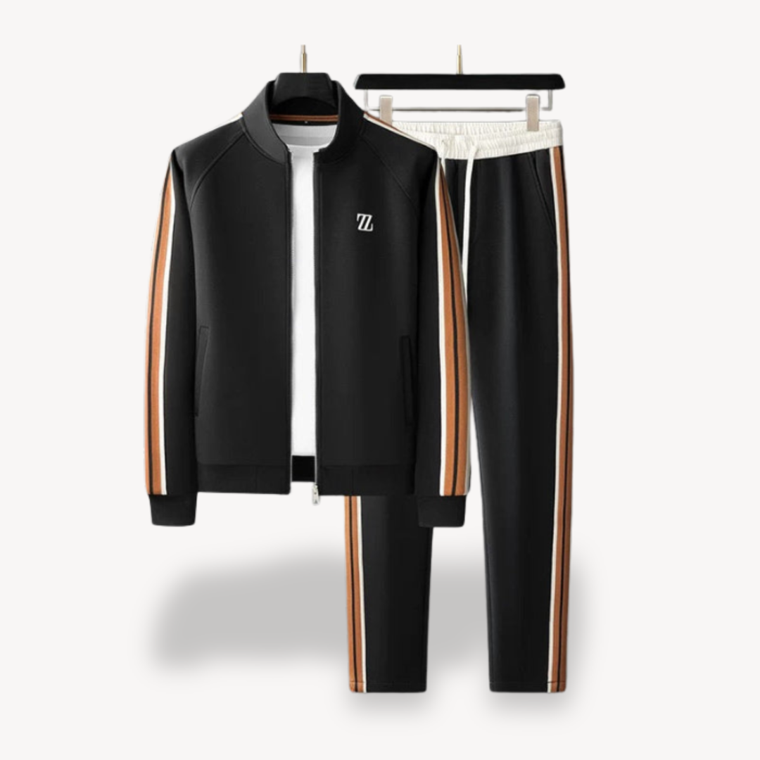Men’s Tracksuit Set – Slim Fit – Side Stripe – Zip Jacket & Drawstring Joggers