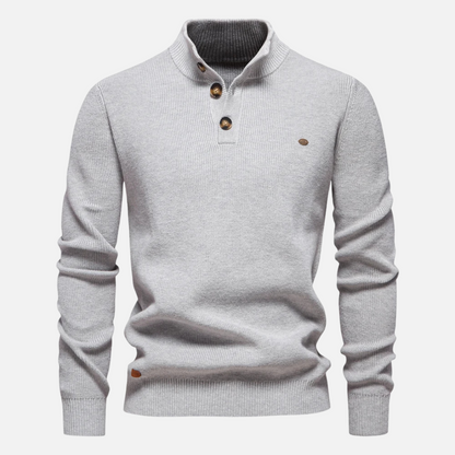 Men’s Turtleneck Sweater – Wool Blend – Slim Fit – Ribbed Knit with Button Placket