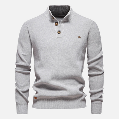 Men’s Turtleneck Sweater – Wool Blend – Slim Fit – Ribbed Knit with Button Placket