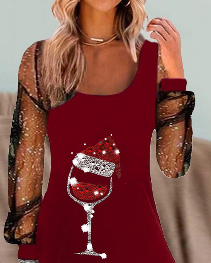 Elegant Dress with Wine Glass Print – For Women