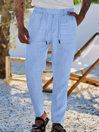 Drawstring pants with elastic waistband for men