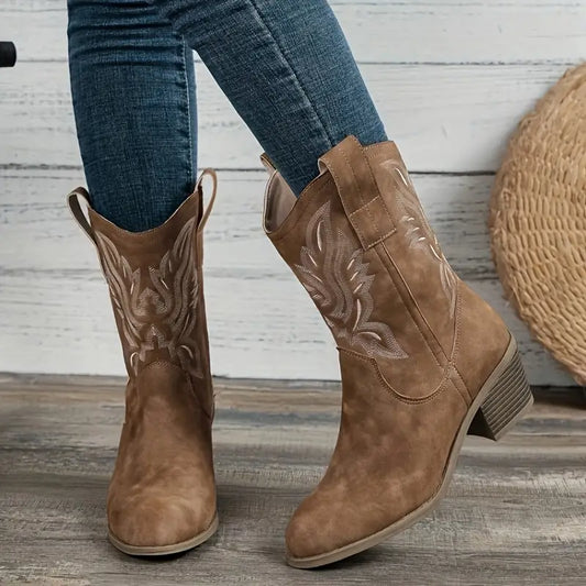 Women's Western Cowboy Boots - Premium Vegan Leather, All-Season Stylish Design