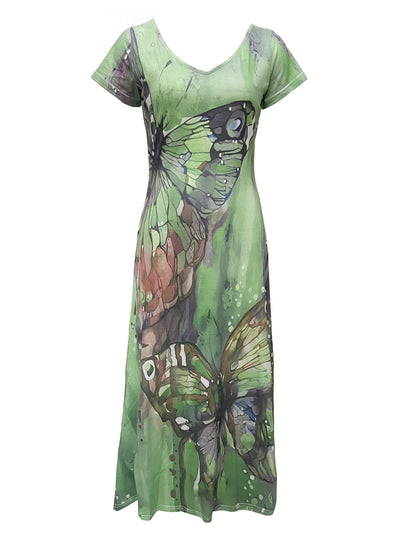 Women's Maxi Dress - Sleeveless V-Neck - Flowing Fit - Bold Butterfly Print